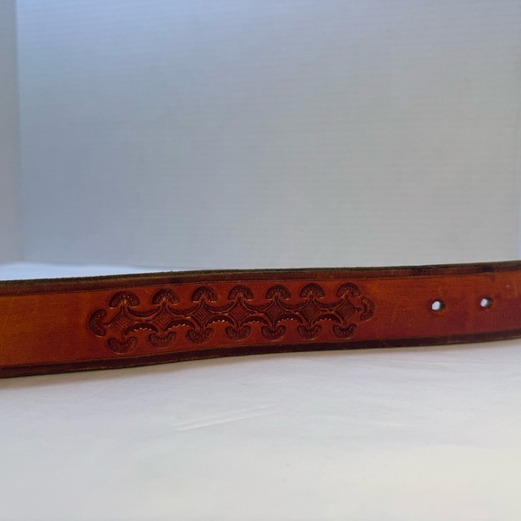 Vintage Western Leather Belt Brass Sagittarius Horse Buckle Boho Cowgirl Size 30 - Picture 9 of 9